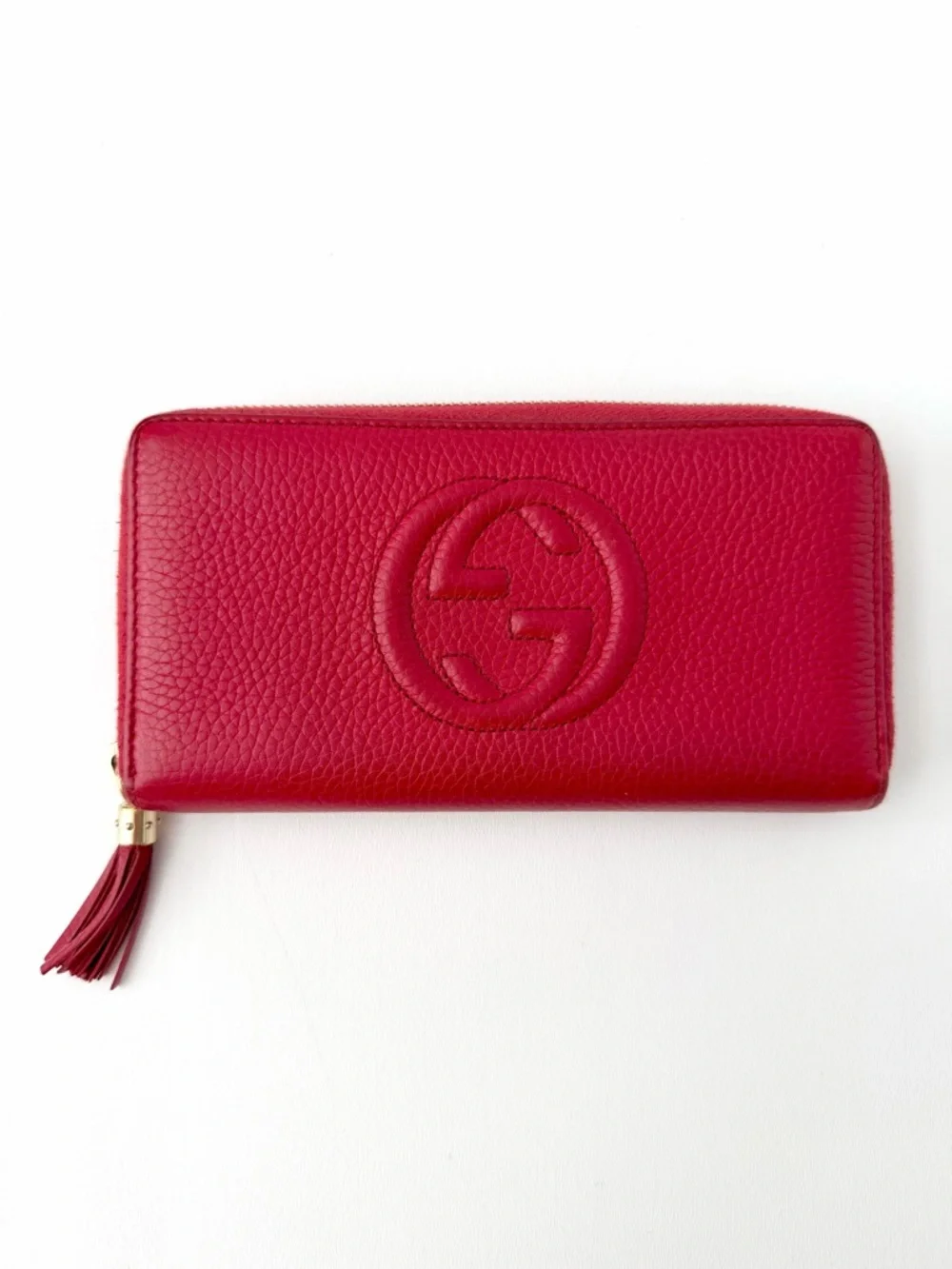 GUCCI | Red Soho GG Logo Disco Zip Around Leather‎ Wallet Tassel Continental